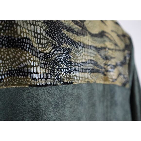 Vintage Green and Gold Button Down Blouse Top Animal Print Microsuede S / M Y2K - Picture 6 of 8